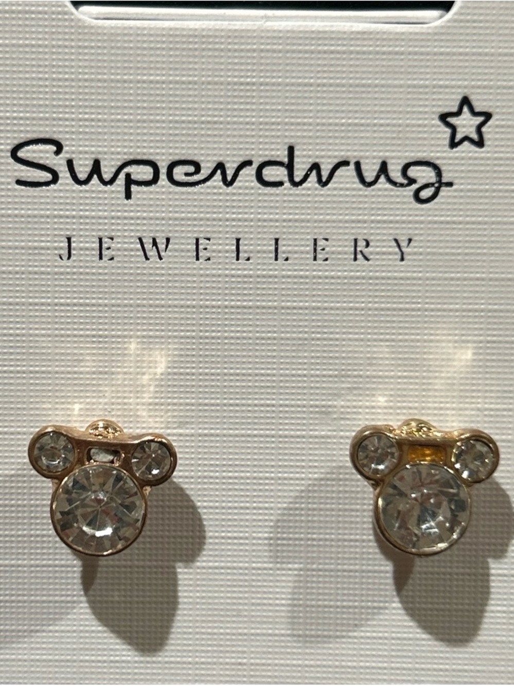 Gold color Crystal Bear Stud Earrings - Clear